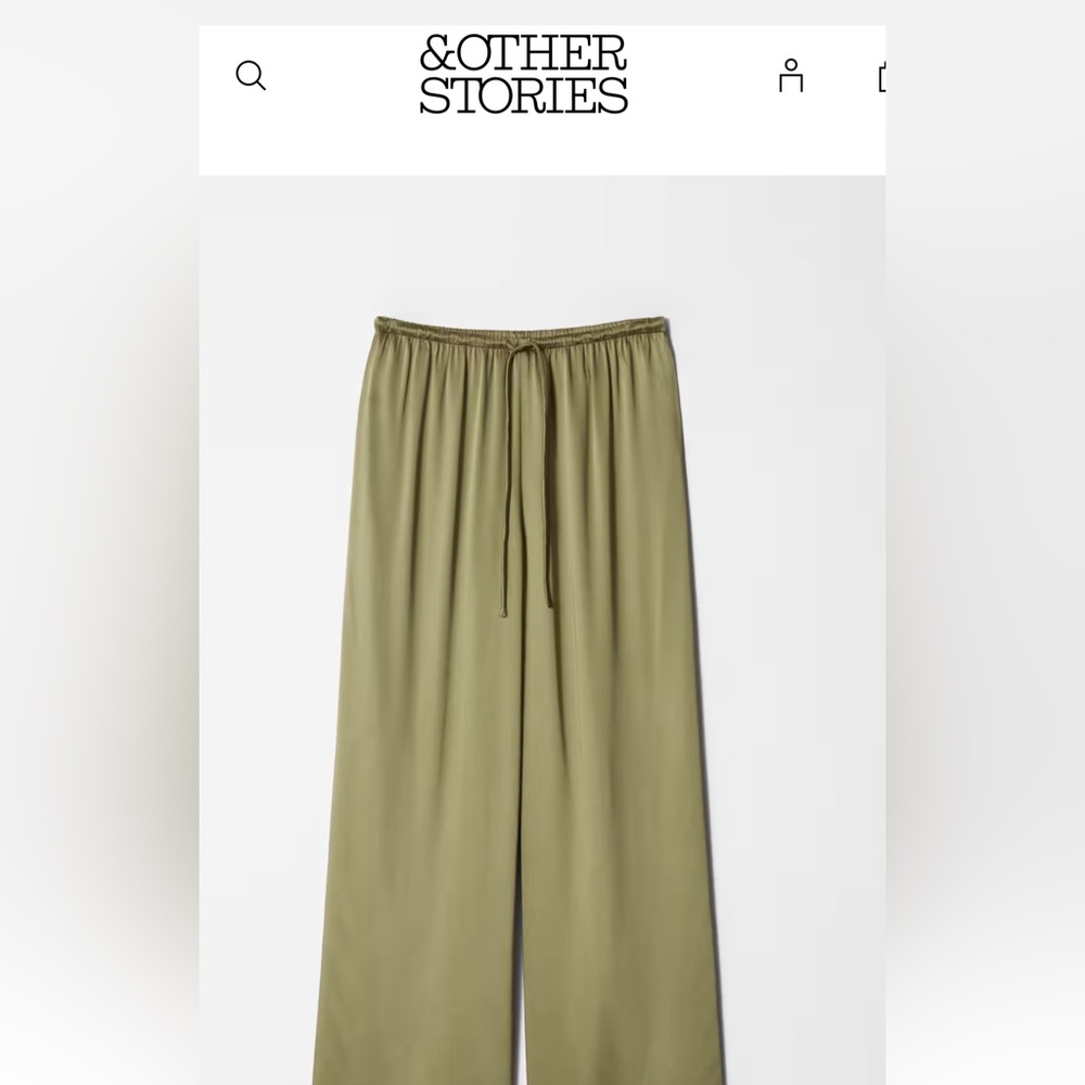 & Other Stories Olive Green Wide Leg Drawstring Pants